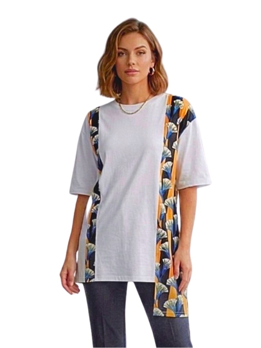 Zara W/B Collection Asymmetrical Boho Floral Panel Tunic Shirt NWT Size Medium